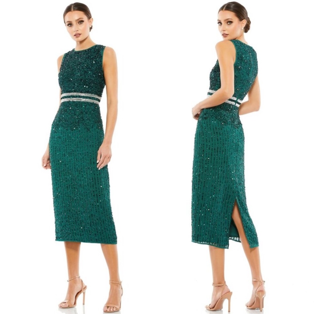Mac Duggal Emerald Green Beaded Midi Dress